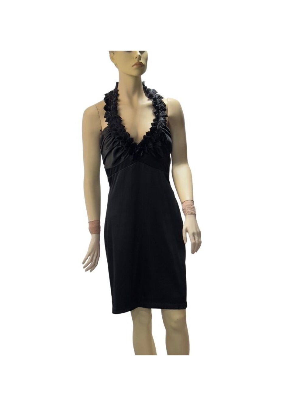 Niki By Niki Livas Black Ruffled Halter Cocktail Dress Size 10